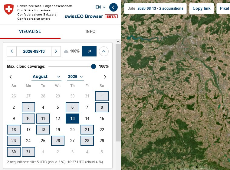 Calendar with the days with data and the cloud slider