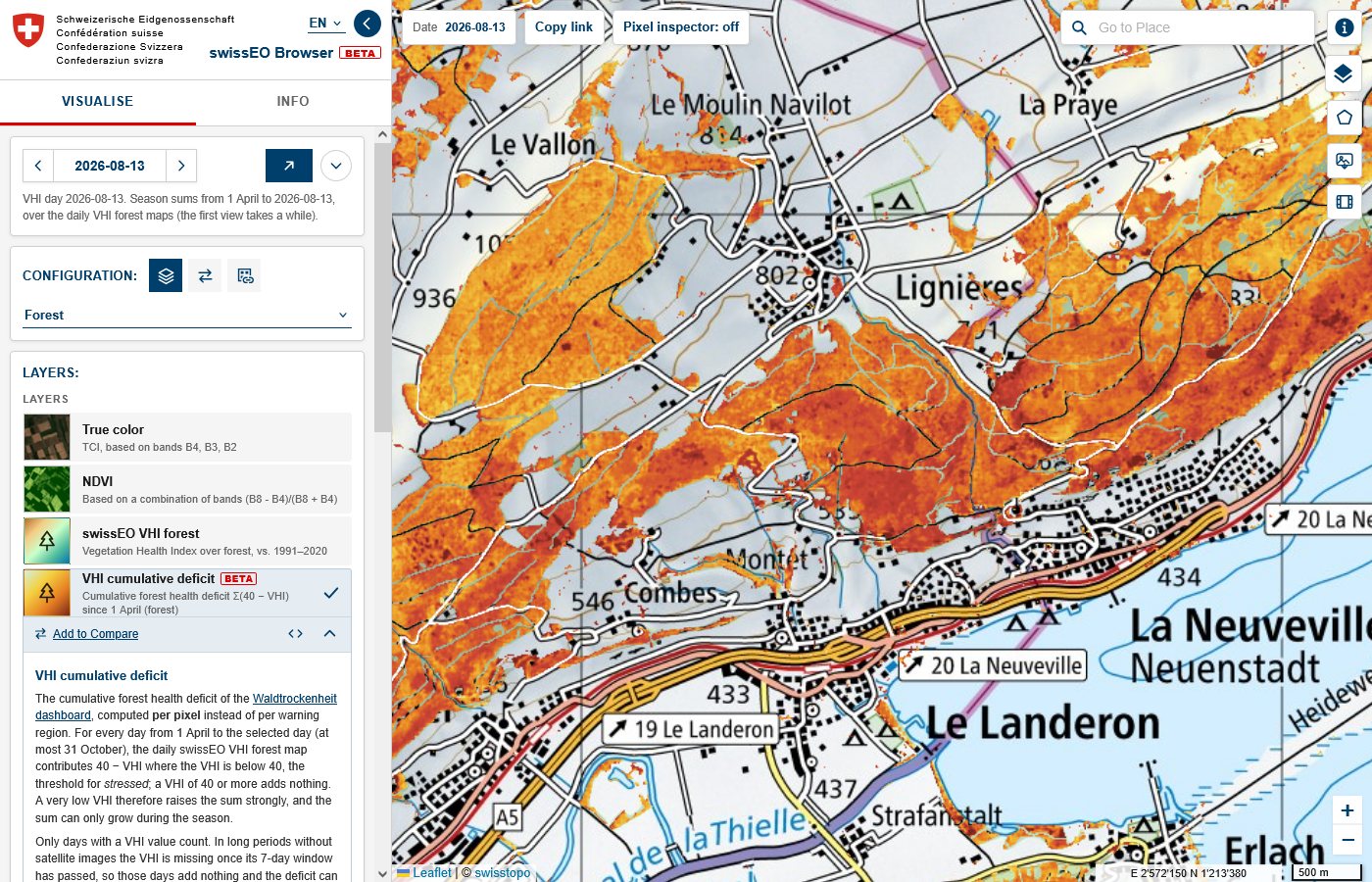 VHI cumulative deficit above La Neuveville