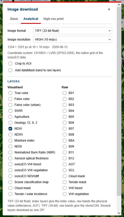 Image download dialog, Analytical tab
