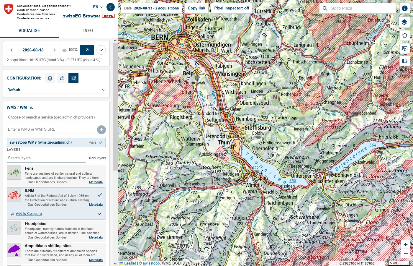 WMS / WMTS panel with a federal inventory layer on the map